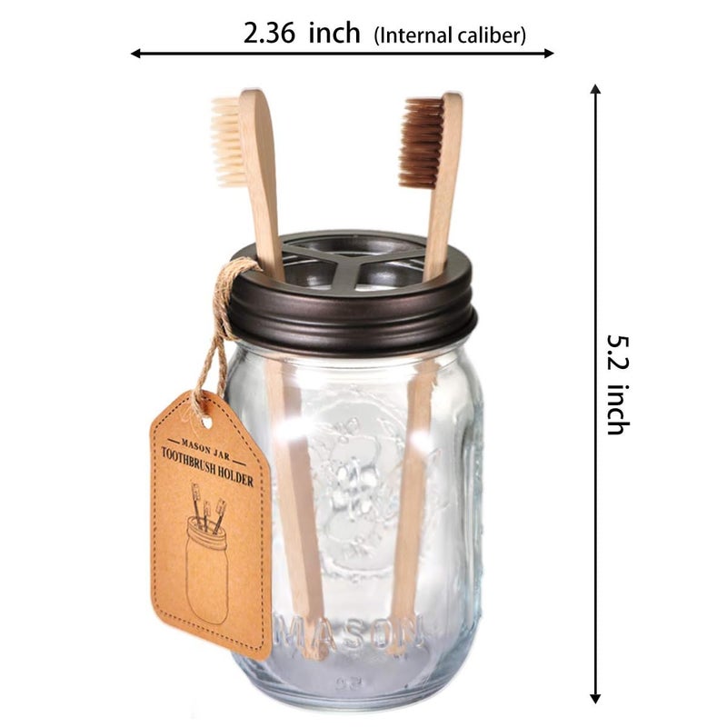 Komashr Mason Jar Toothbrush Holder â€“ Bronze â€“ with Genuine Glass 16 Ounce Mason Jar for Regular Mouth Mason Jar ï¼Œ Premium Rust-Proof 304 Stainless Steel - Rustic Farmhouse Decor Bathroom Accessories - Image 2